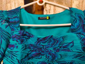 Women Alluring Turquoise Blue Floral Dress
