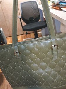 Quilted Olive Green Tote Bag