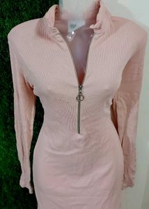 Ribbed Zipper Bodycon Midi