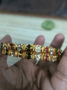 Elegant Gold-Plated Bangles 3 pairs of 2.8 size