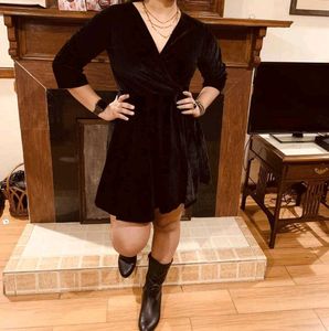 Black Wrap Fit And Flared Dress
