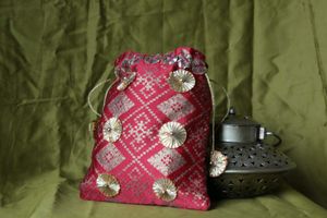 Red &amp; Gold Embellished Potli Bag