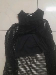 Black Crochet Type Woven Top