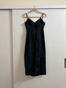Black Linen Bustier Midi Dress