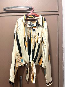 Patterned Tie-Front Shirt