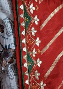 Party Wear Red &amp; Gold Striped Embroidered Kurti
