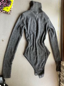 Gray Ribbed Turtleneck Bodysuit