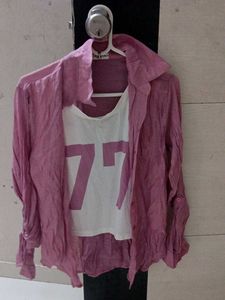 Pink Shirt & Graphic Tee Set