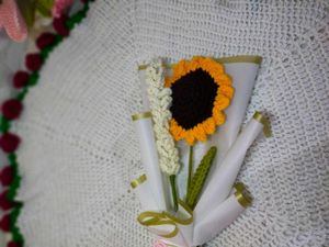 Crochet Sunflower and lavender flower Bouquet