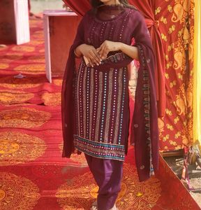 Maroon Mirror-Work Salwar Suit