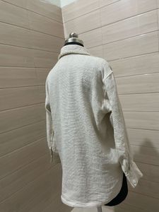 H&amp;M oversized pearl trim collared shirt/jacket