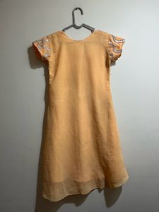 Orange, silver Anarkali For Women And Girls