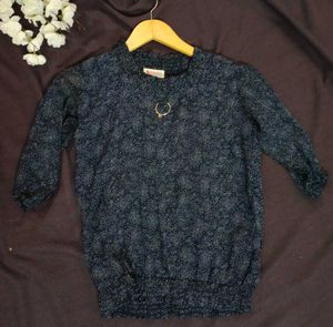 Cute Navy Blue Polka Dot Top,Size - M-L