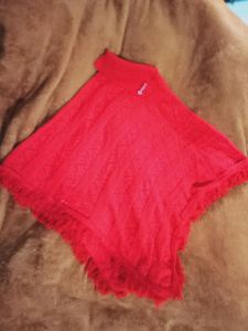 Red colour high neck ponchu