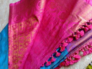Blue Saree With Pink Border