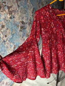 Red Print Bell Sleeve Dress