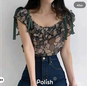 New With Tag Korean Grey Navy Print Top