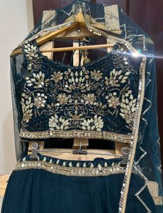 Designer Hand Embroidered Teal Lehenga Choli