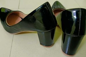 Black Leather Block Heels