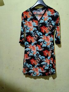 Black Orange Floral Kurtha