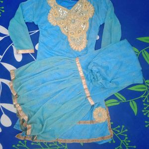 Sky Blue garara with kurti &amp; dupatta
