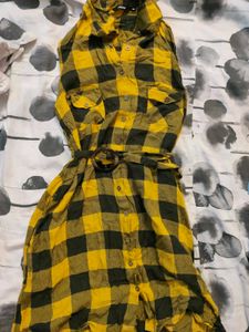 Yellow Plaid Belted Shirt Dress