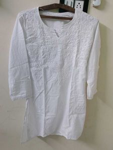 White Short Chikankari Kurti