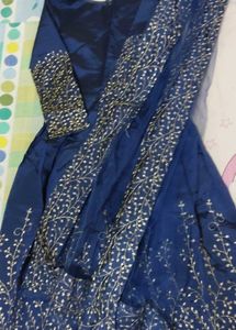 Party Wear Heavy Gown With Golden Leaf Work