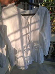 White Long Sleeve Tie Blouse