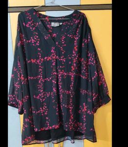 Black Tunic With Dark Pink Flowers