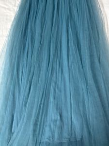 SASSAFRAS BLUE TULLE BARDOT MIDI DRESS