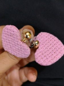 Cute Pink Woven Heart Drop Earrings
