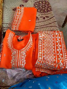 Orange Embroidered Kurta Set with dupatta