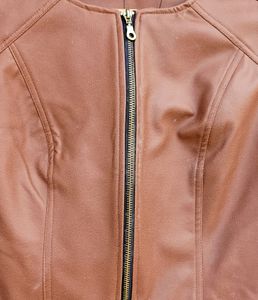 Hermosear Faux Leather Mid Brown Crop Jacket