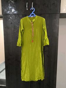 Dusky Green Kurti With Golden Detailing