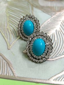 Vintage Turquoise Rhinestone Clip-On Earrings