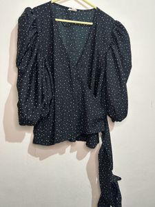 Chic Polka Dot Wrap Top