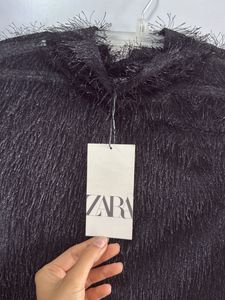 Zara Black Faux Fur Top