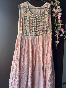 Pink Embroidered Sleeveless Dress