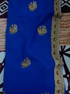 New Royal Blue Embroidered Saree