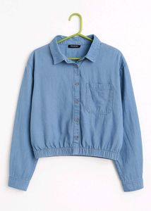 Cute Light Blue Crop Denim Shirt
