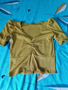 Ruched Front Puff Sleeve Top