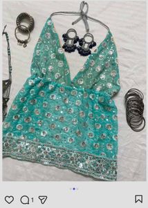 Teal Sequin Halter Top