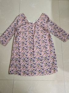 Pink Floral Knee Length Dress