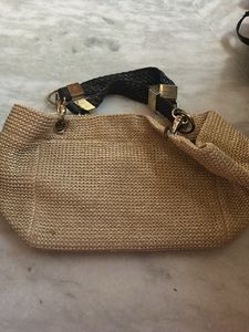Chic Woven Summer Handbag with Black Strap