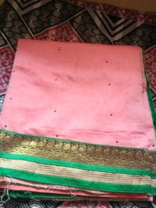 Pink Saree with Green Border