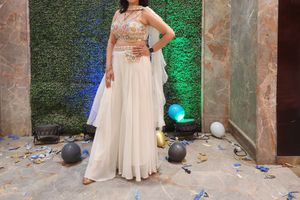 Crop Top With Plazo and Ruffle Neckline duppata