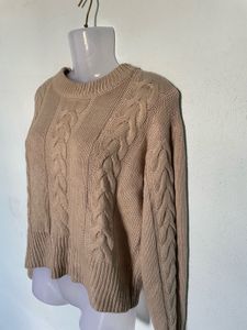 Tan Cable Knit Cropped Sweater