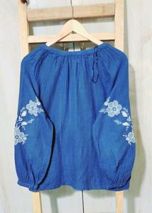 Grey Embroidery Work Cotton Top Size-40