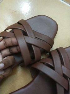 Brown Woven Strap Slides
